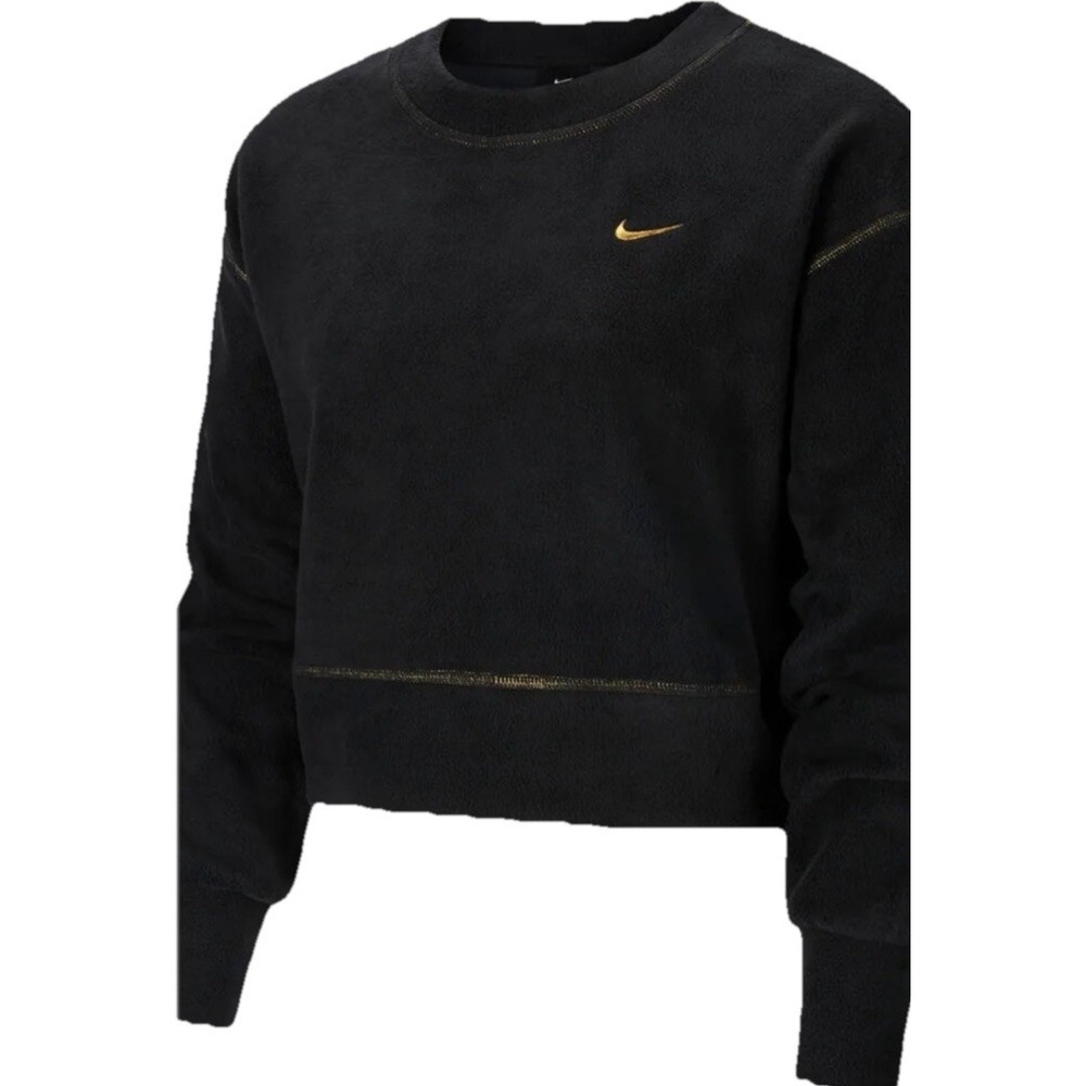 NIKE Women M Therma Icon Clash Fleece Top Gold Stitching Gold Embroidered Swooch - Picture 2 of 10